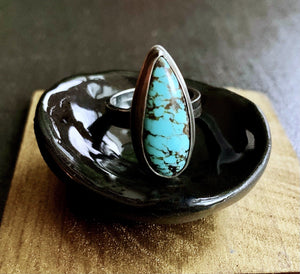 OOAK Oxidized Sterling Silver & Turquoise Teardrop Ring Ring K Kay Designs 