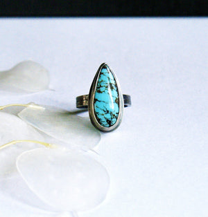 OOAK Oxidized Sterling Silver & Turquoise Teardrop Ring Ring K Kay Designs 
